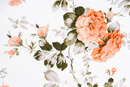 Fragment of colorful retro tapestry textile pattern with floral ornament useful as background.の写真素材