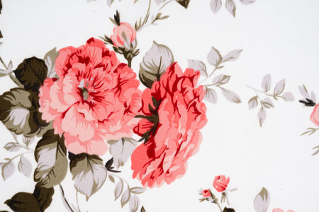 Fragment of colorful retro tapestry textile pattern with floral ornament useful as background.の写真素材