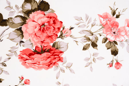 Fragment of colorful retro tapestry textile pattern with floral ornament useful as background.の写真素材