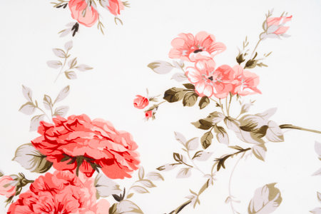 Fragment of colorful retro tapestry textile pattern with floral ornament useful as background.の写真素材