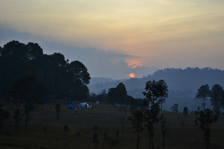 Sunset in Savanna landscape and its flora in Thailand, Phetchabun, Salangluang Nationalpark の写真素材