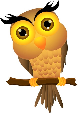 Cartoon owl sitting on tree branch のイラスト素材
