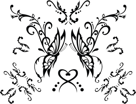 floral ornament with butterfly, element for designのイラスト素材