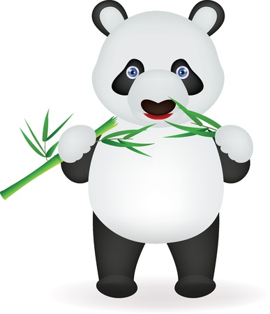 Vector illustration of Funny panda eating bambooのイラスト素材