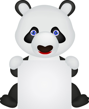 Panda with blank signのイラスト素材
