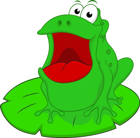 green frog sitting on green leafのイラスト素材