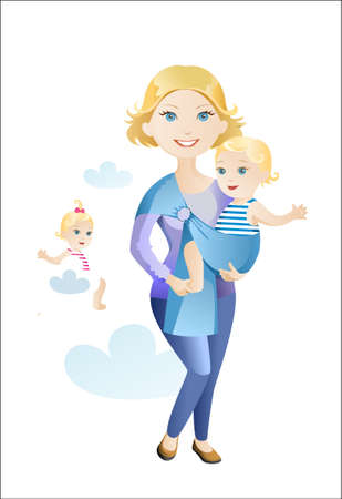 The young woman with the child in a baby slingのイラスト素材