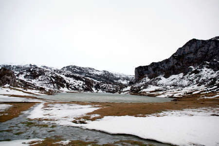 Ercina mountain lake, Covadonga, Picos de Europa, Asturias,Spainの写真素材