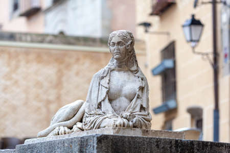 SEGOVIA, SPAIN - NOVEMBER 10, 2019:: The sculpture of a siren, the Monument to Juan Bravo at Plazuela de San Martin in Segoviaのeditorial素材