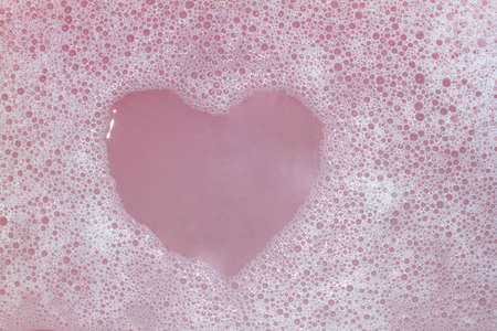 Heart Shaped Bubbles.Abstract, Foam bubbles white background. Detergentの写真素材
