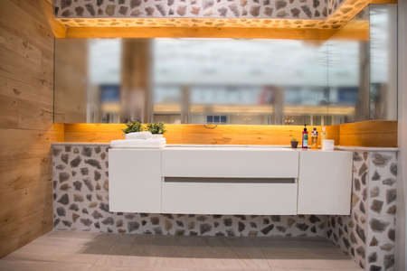 White toilet bowl in the bathroom with shower tiles and comfortable.の写真素材