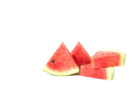 closeup of some pieces of refreshing watermelon. Sliced of watermelon isolated on white background.