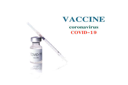 Creative design for Coronavirus vaccine banner background. Covid-19 coronavirus vaccination shot with vaccine bottle and syringe injection tool for covid19 immunization treatment.の写真素材