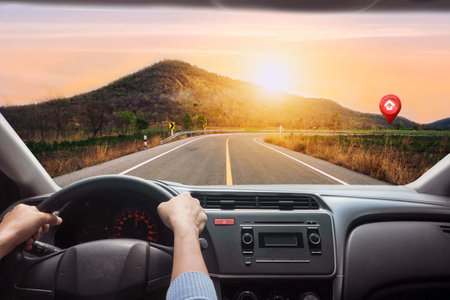 new year 2023 or start concept.word match 2023 words and strategy written on asphalt road in sunset concept of goals and challenges or career path success business opportunity and change.の写真素材