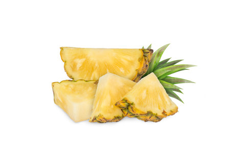 whole pineapple and pineapple slice. Pineapple with leaves isolated on transparent background with clipping path, single whole pineapple and pineapple slice. with clipping path and alpha channel.の写真素材
