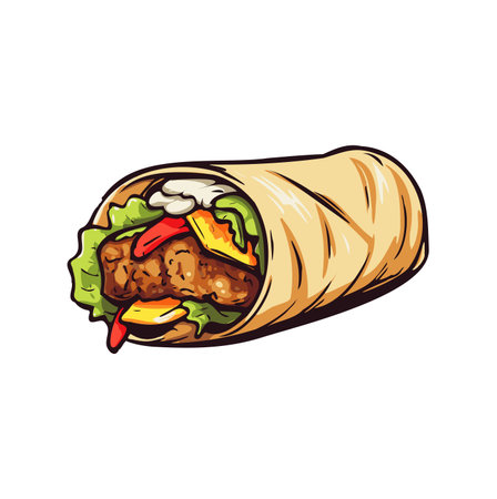 Vector illustration of durum kebab typical food in morocco with white backgroundのイラスト素材