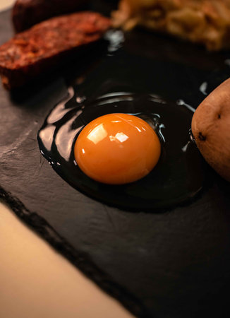 Indulge in the Spanish culinary heritage with this mouthwatering potato omelette served on a sleek...