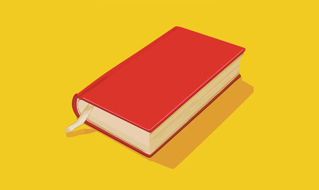 vector illustration red cover book with yellow background, bright colors, book day, reading,...