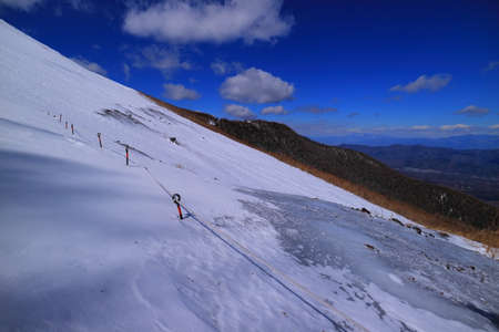 Snowy Mt. Fuji from Izumigatai Yoshida path 5の写真素材