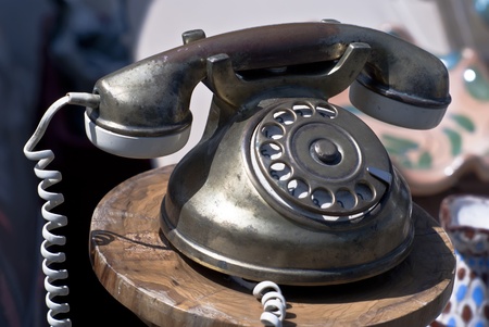 Old-fashioned phone isolated on a blurred background.のeditorial素材