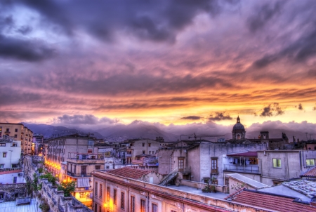 Palermo view at sunset in hdr.Sicilyのeditorial素材