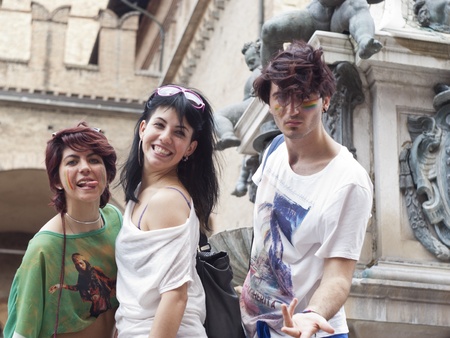 BOLOGNA - JUNE 9: 30,000 people took part in the Bologna Gay Pride parade to support gay rights, on June 09, 2012 in Bologna, Italy.のeditorial素材