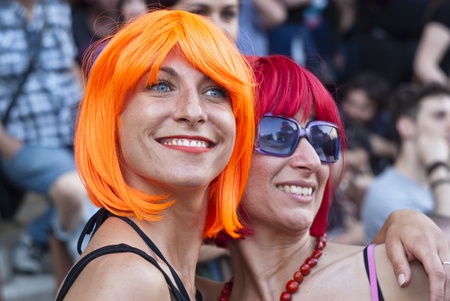 BOLOGNA - JUNE 9: 30,000 people took part in the Bologna Gay Pride parade to support gay rights, on June 09, 2012 in Bologna, Italy.のeditorial素材