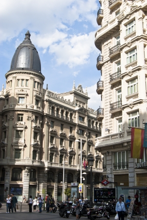 MADRID - MAY 13: The Gran Via in Madrid marked its 100 year history in 2010 and is the city's main commercial streets with a length of 1,316 meters. Gran Via on May 13, 2011 in Madrid, Spain.のeditorial素材