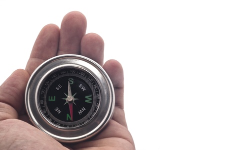 compass on hand isolated on witheの写真素材