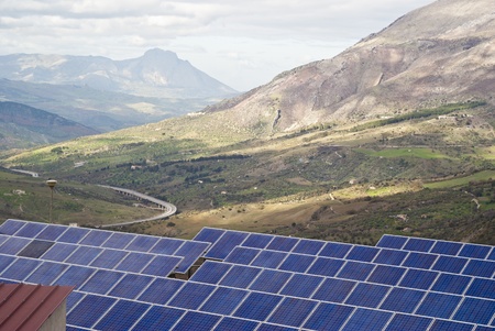 View of solar panels in the Madonie mountains. Sicily