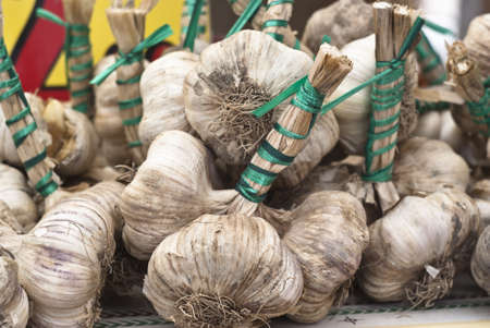 fresh garlic for sale in the historic marketの写真素材