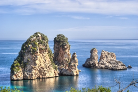 Faraglioni at Scopello in high dynamic range, Sicilyの写真素材