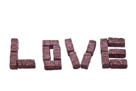 Chocolate love wafer isolated on white backgroundの写真素材