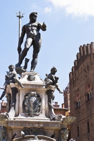 Fountain of Neptune in Bologna, Italyの写真素材
