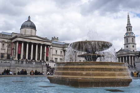 Trafalgar Square in London with National Gallery and fountainsのeditorial素材