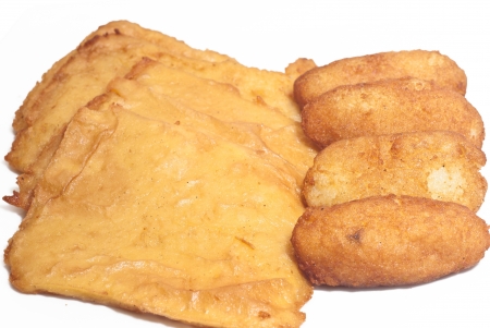 Sandwich with panelle and crocchette on white background. typical Sicilian foodの写真素材