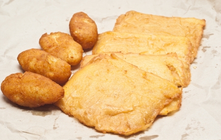 Sandwich with panelle and crocchette on white background. typical Sicilian foodの写真素材