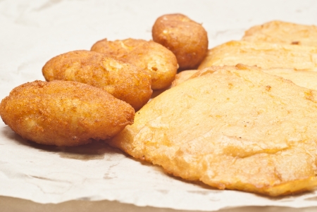 Sandwich with panelle and crocchette on white background. typical Sicilian foodの写真素材