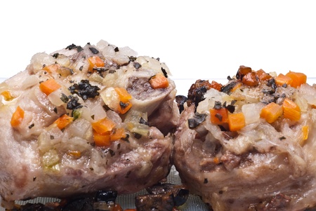 Peasant Foods, ossobuco isolated on white backgroundの写真素材