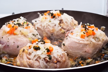 veal shank cooking in frying panの写真素材
