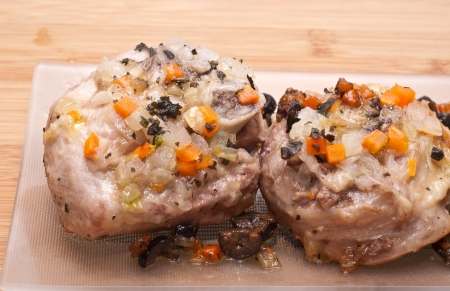 Peasant Foods, ossobuco on wooden boardの写真素材