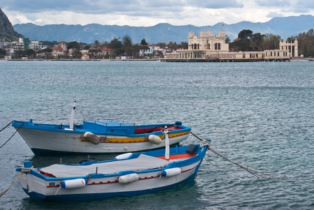 Old boats in Mondello beach. Palermo, Sicily, Italyの写真素材