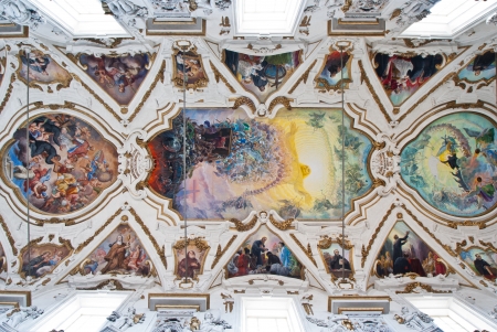 PALERMO, ITALY - MAY 28, 2013: Modern fresco of Last judgment by Frederico Spoltoze from year 1954 and oder works on ceiling of church La chiesa del Gesu or Casa Professaのeditorial素材