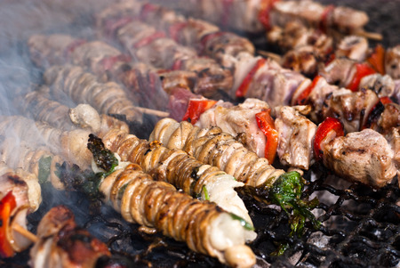 Stigghiole -typical street food in Palermo.  lamb, goat or pork bowels flavored with onions and parsley and grilled over coalsの写真素材