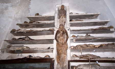 PALERMO - ITALY, JUNE 09, 2014: Catacombs of the Capuchins are burial catacombs in Palermo. Today they provide a somewhat macabre tourist attractionのeditorial素材