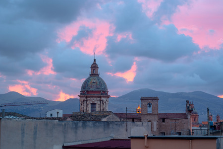 Italy, Sicily.Carmine Maggiore dome against a blue sky and clouds, Palermo.のeditorial素材