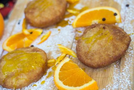 Sicilian pastries filled with orange cream.closeupの写真素材