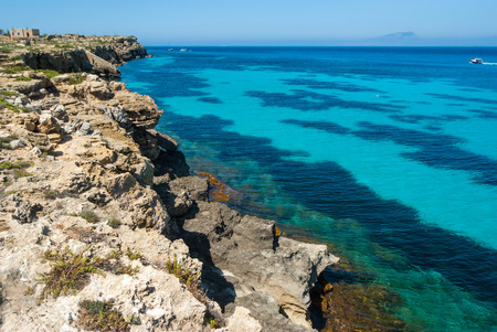 the wonderful beach in Favignana island.Sicily, Italy, Aegadianの写真素材