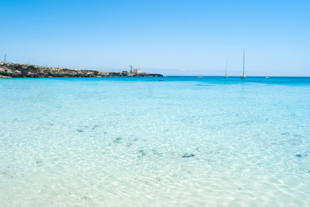 the wonderful beach cala azzurra in Favignana island.Sicily, Italy, Aegadianの写真素材