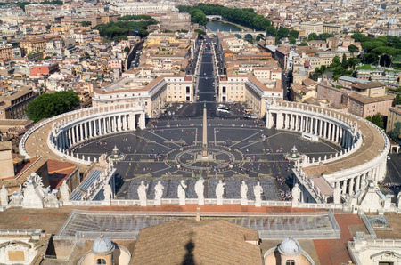 View of St Peter's Square from the roof of St Peter's Basilica, Vatican City, Rome, Italyのeditorial素材